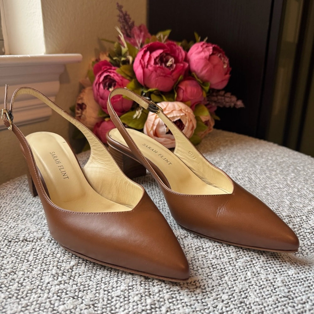 Cognac leather slingback heel 38.5